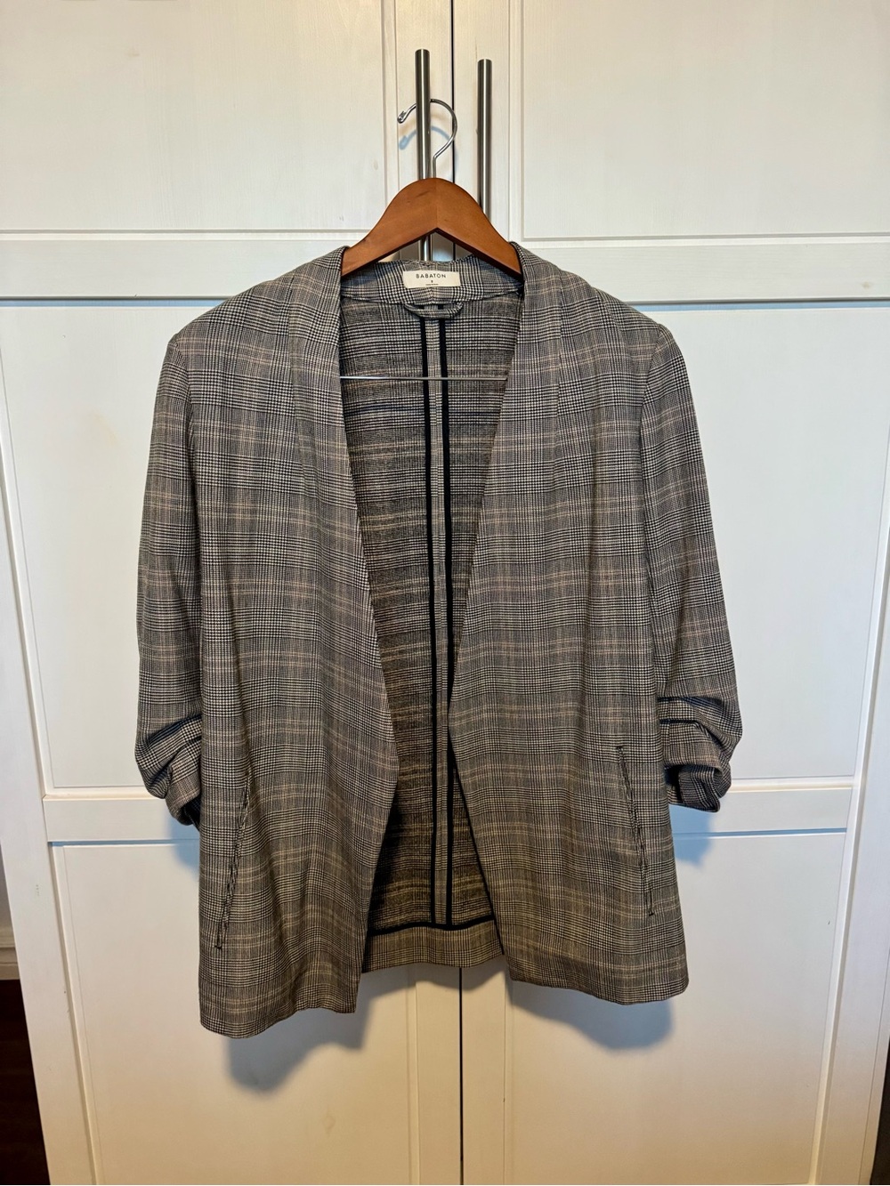 Babaton Gray Plaid Open-Front Blazer